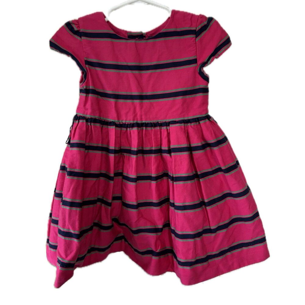 Ralph Lauren Baby Gril 100% Cotton Bright Pink Stripe Dress 18M No Diaper Cover